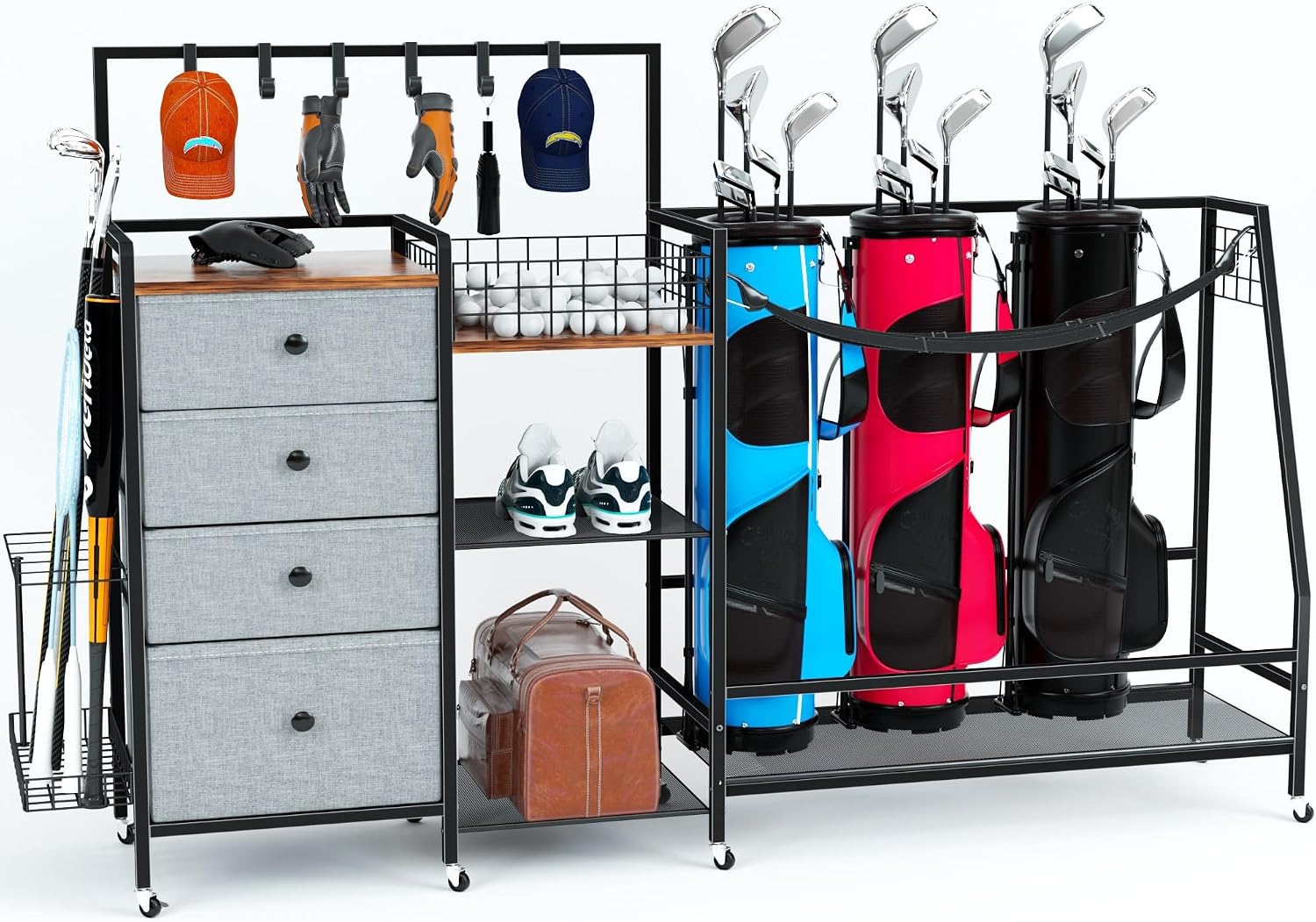 Golf Equipment Organizer For Garage - رف تخزين كبير الحجم لحقائب الجولف