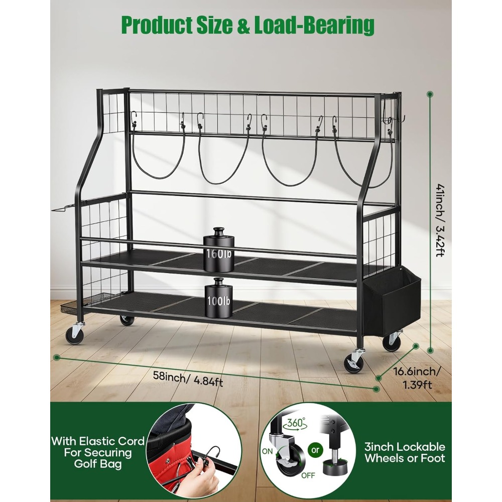 حامل تخزين حقائب الجولف بعجلات - مراجعة Golf Equipment Organizer For Garage وسعره