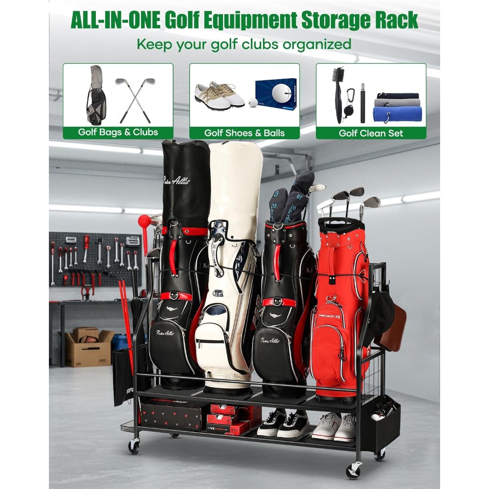 حامل تخزين حقائب الجولف بعجلات - مراجعة Golf Equipment Organizer For Garage وسعره