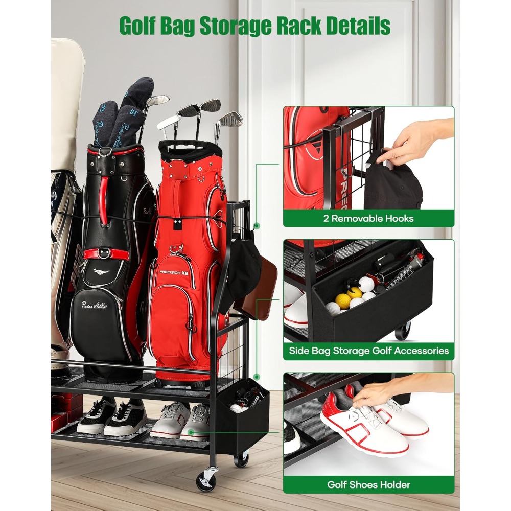 حامل تخزين حقائب الجولف بعجلات - مراجعة Golf Equipment Organizer For Garage وسعره