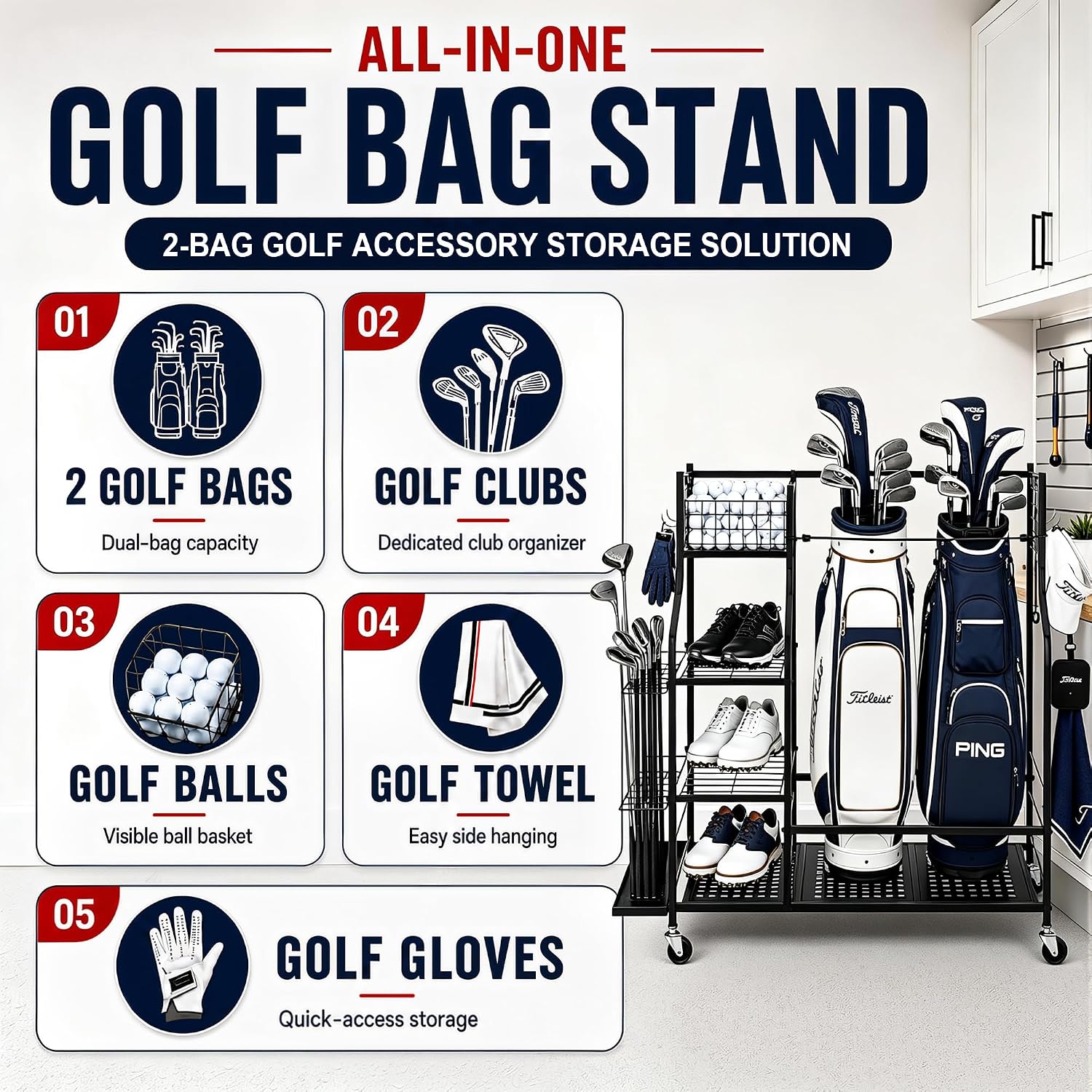 رف تخزين حقائب الجولف شديد الت - مراجعة Golf Equipment Organizer For Garage وسعره