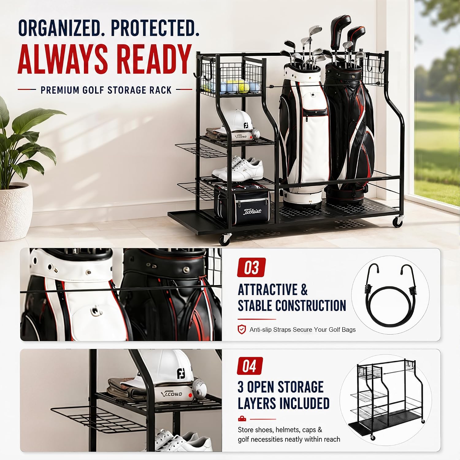 رف تخزين حقائب الجولف شديد الت - مراجعة Golf Equipment Organizer For Garage وسعره