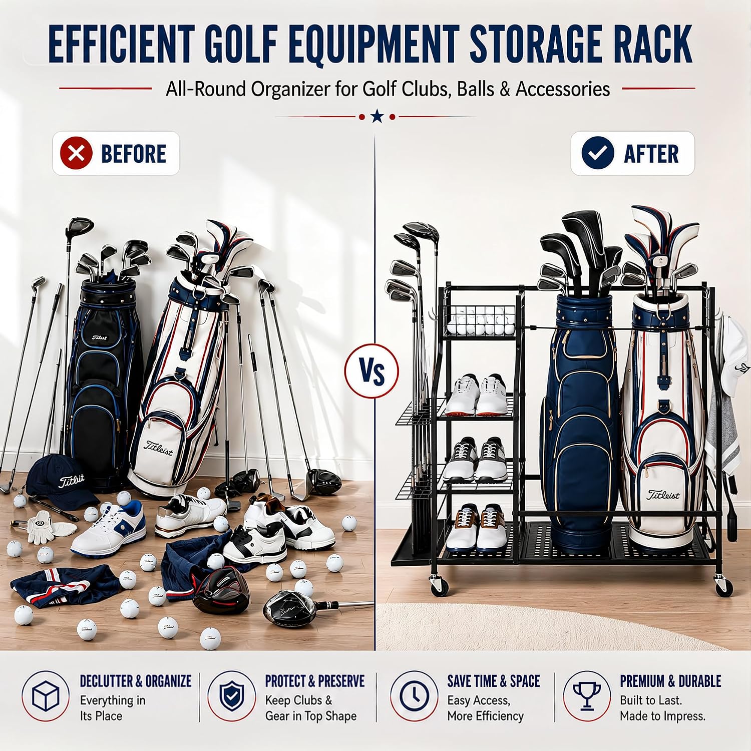 رف تخزين حقائب الجولف شديد الت - مراجعة Golf Equipment Organizer For Garage وسعره