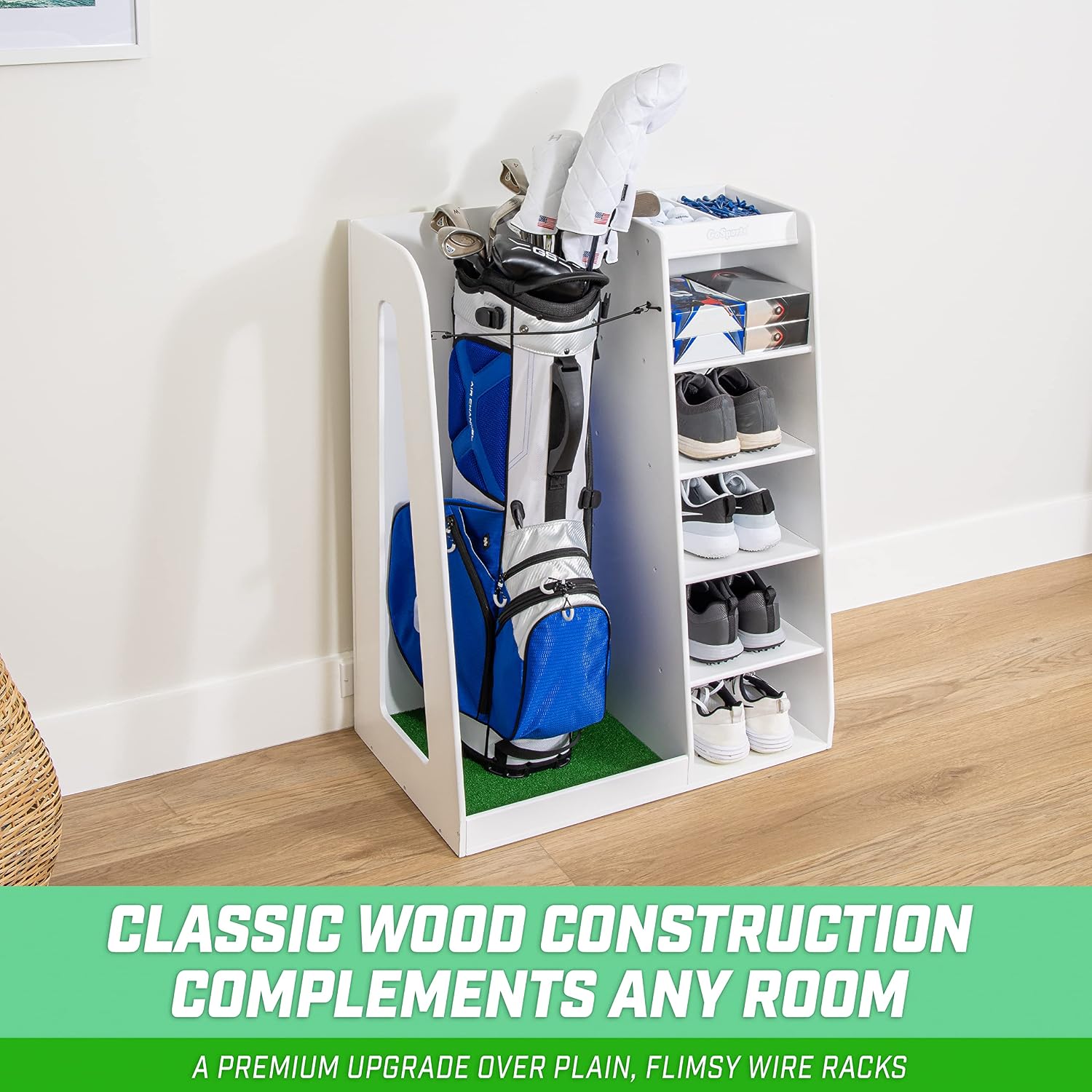 رف تخزين خشبي فاخر لحقائب الجو - مراجعة Golf Equipment Organizer For Garage وسعره