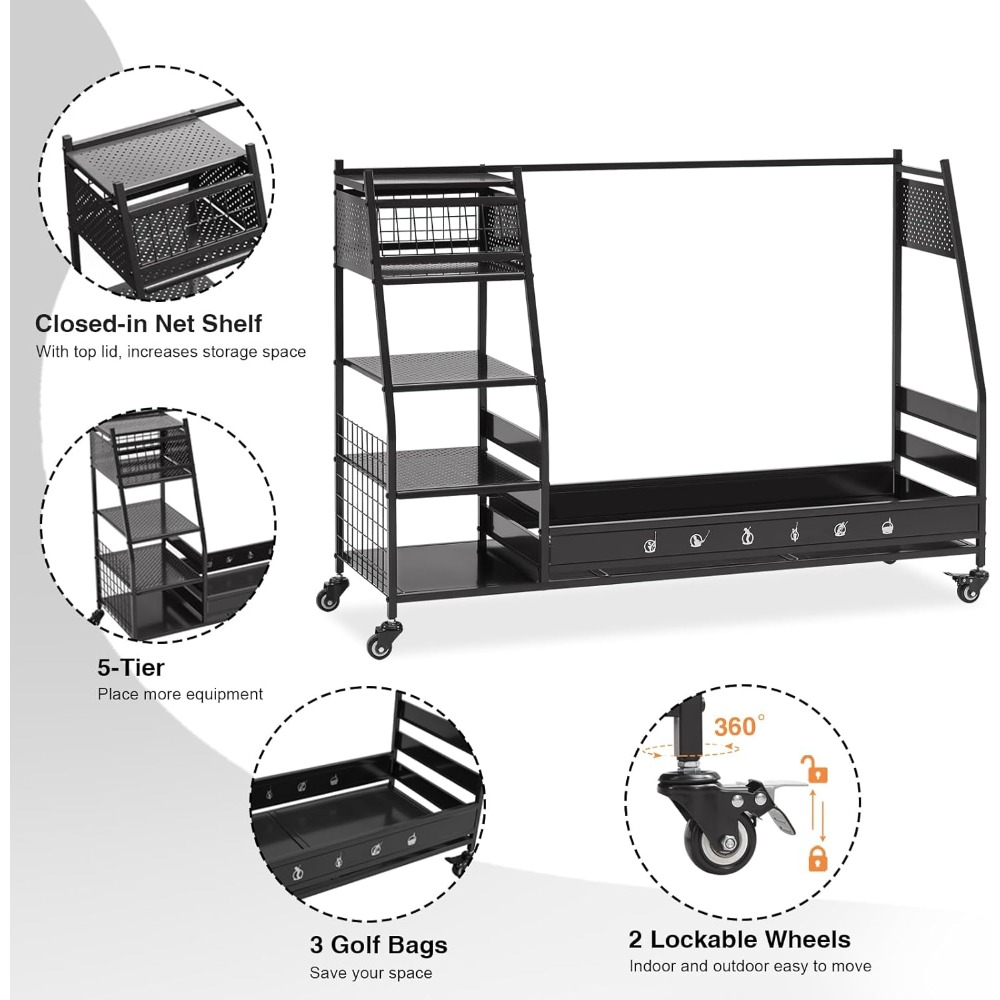 حامل ورف تخزين لحقائب الجولف و - مراجعة Golf Equipment Organizer For Garage وسعره