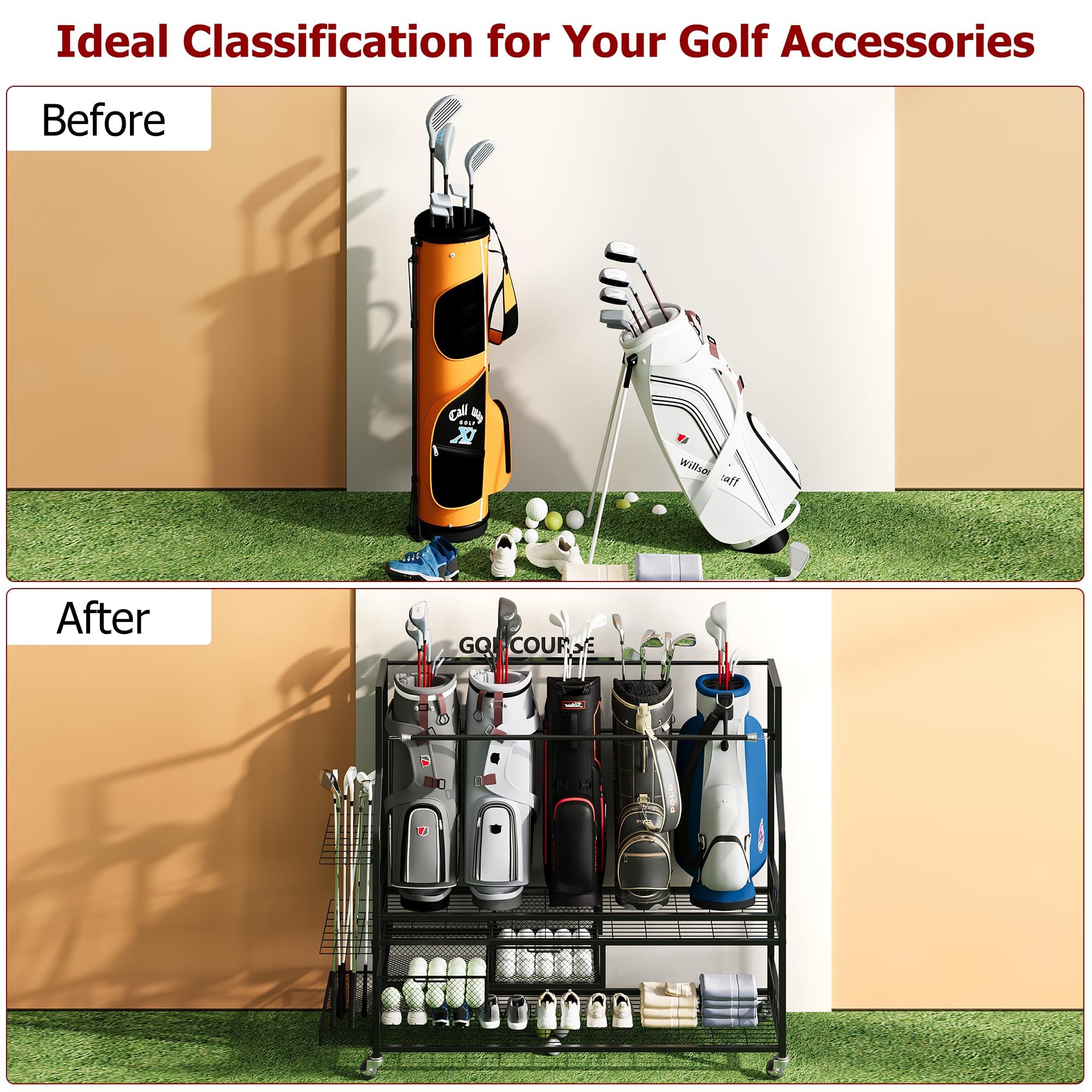 منظم تخزين حقائب الجولف للمرآب - مراجعة Golf Equipment Organizer For Garage وسعره