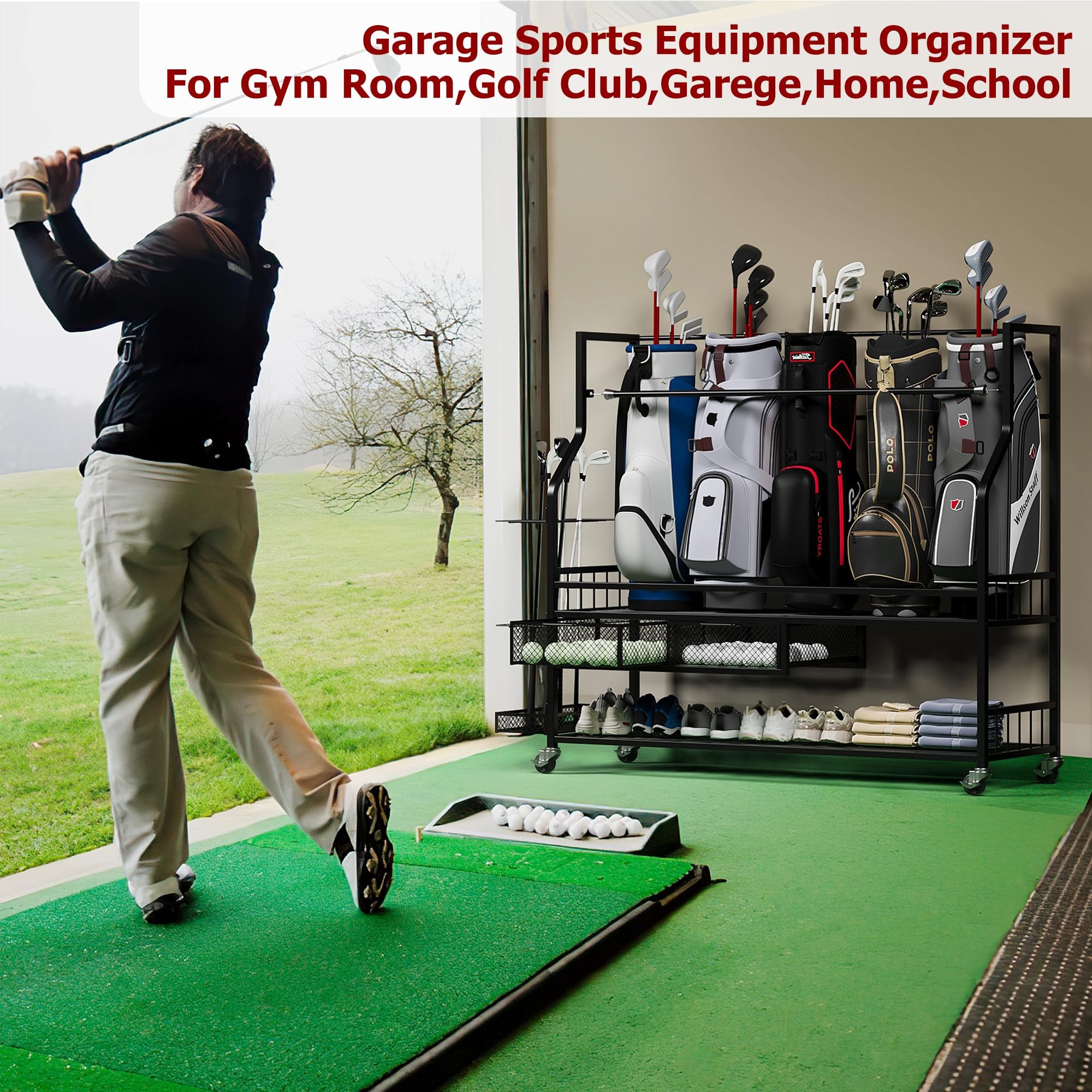 منظم تخزين حقائب الجولف للمرآب - مراجعة Golf Equipment Organizer For Garage وسعره