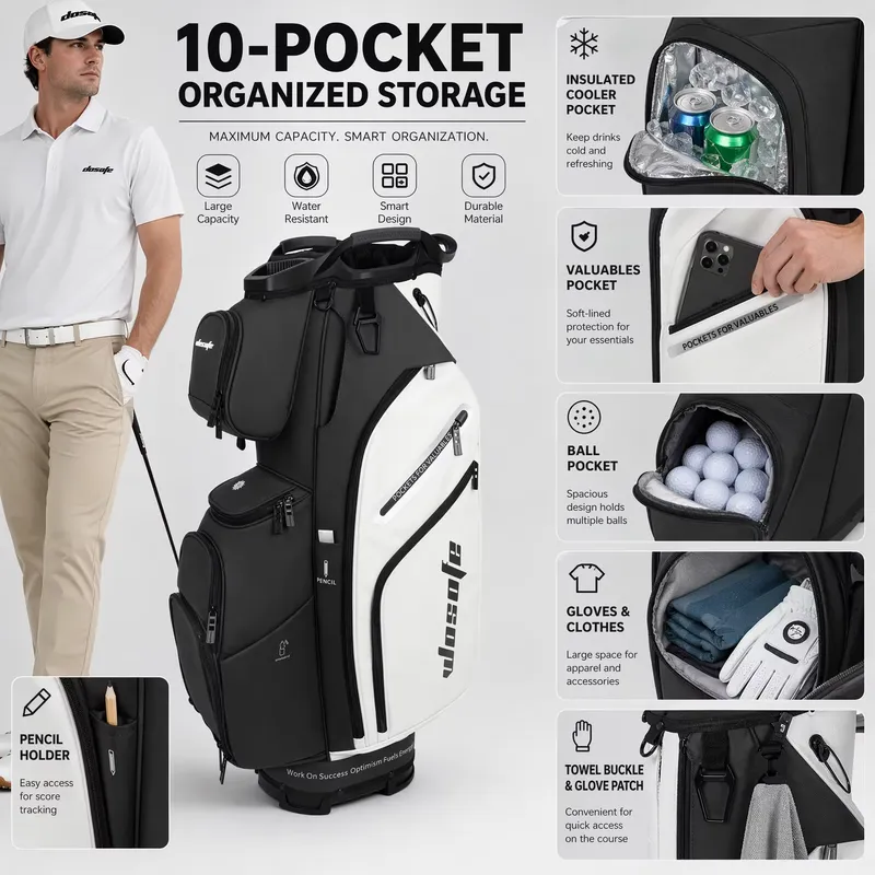 حقيبة جولف ووسوفي بـ 14 جيبًا، - مراجعة Golf Bag Stand Cart وسعره